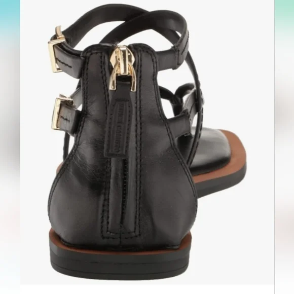 Vince Camuto Black Leather Brenndie Buckle Sandal Flat Size 71/2